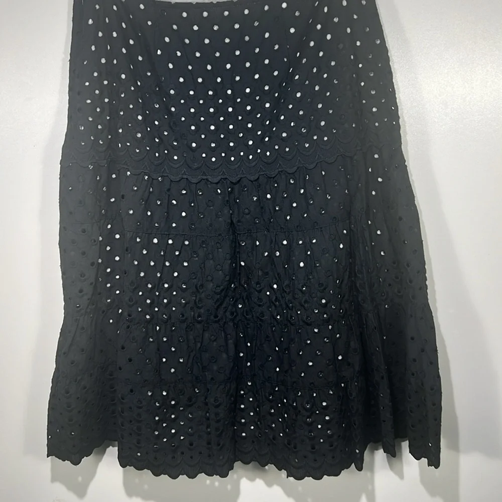 MICHAEL Michael Kors Eyelet Drop Waist Tiered Knee Length Skirt Black Sz 4